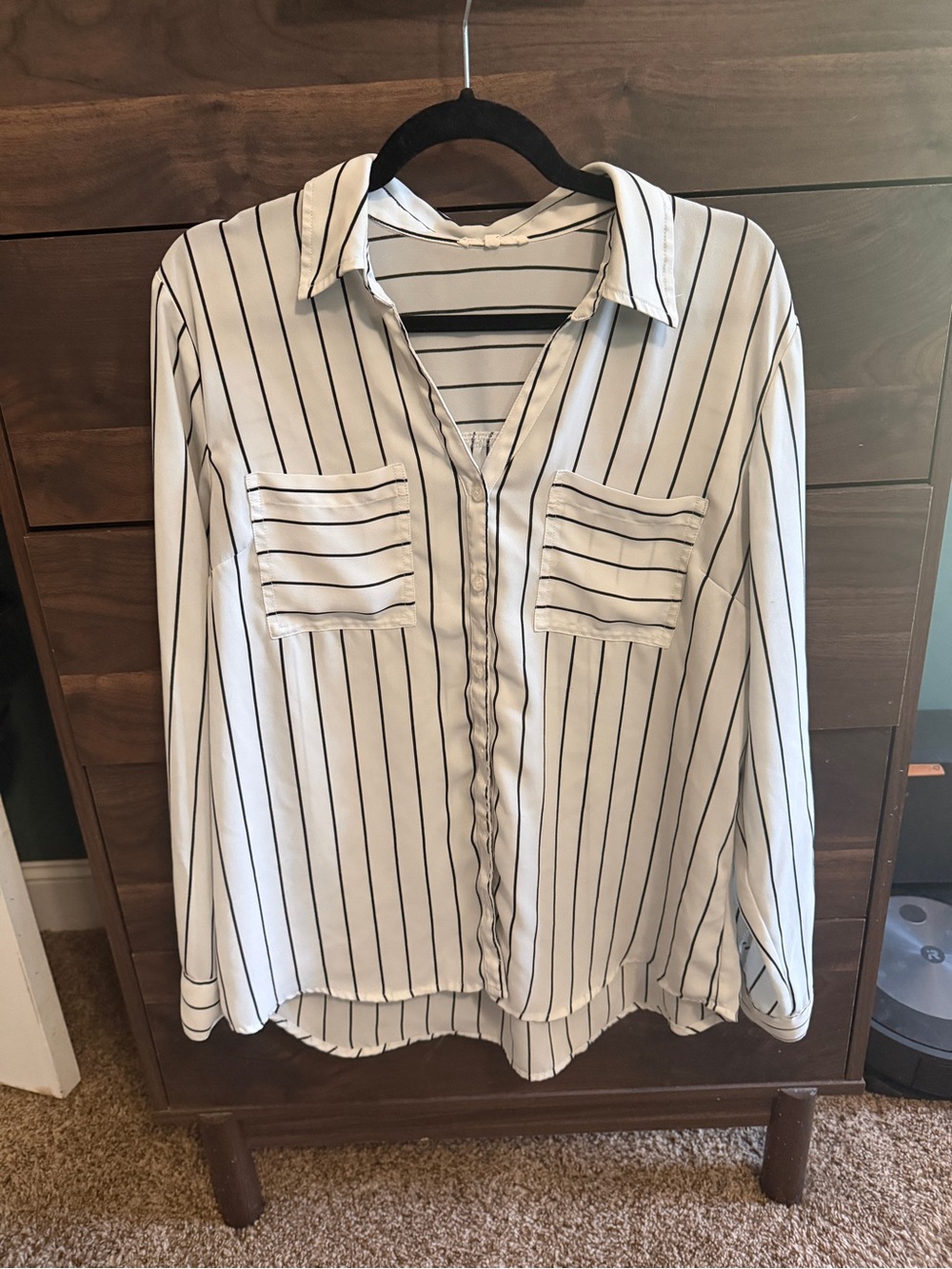 Maurices White Button-Front Shirt with Black Stripes